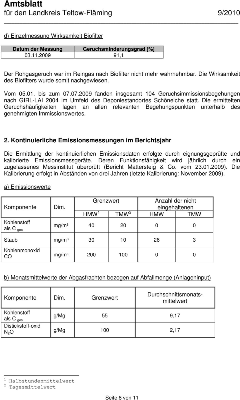 07.2009 fanden insgesamt 104 Geruchsimmissionsbegehungen nach GIRL-LAI 2004 im Umfeld des Deponiestandortes Schöneiche statt.