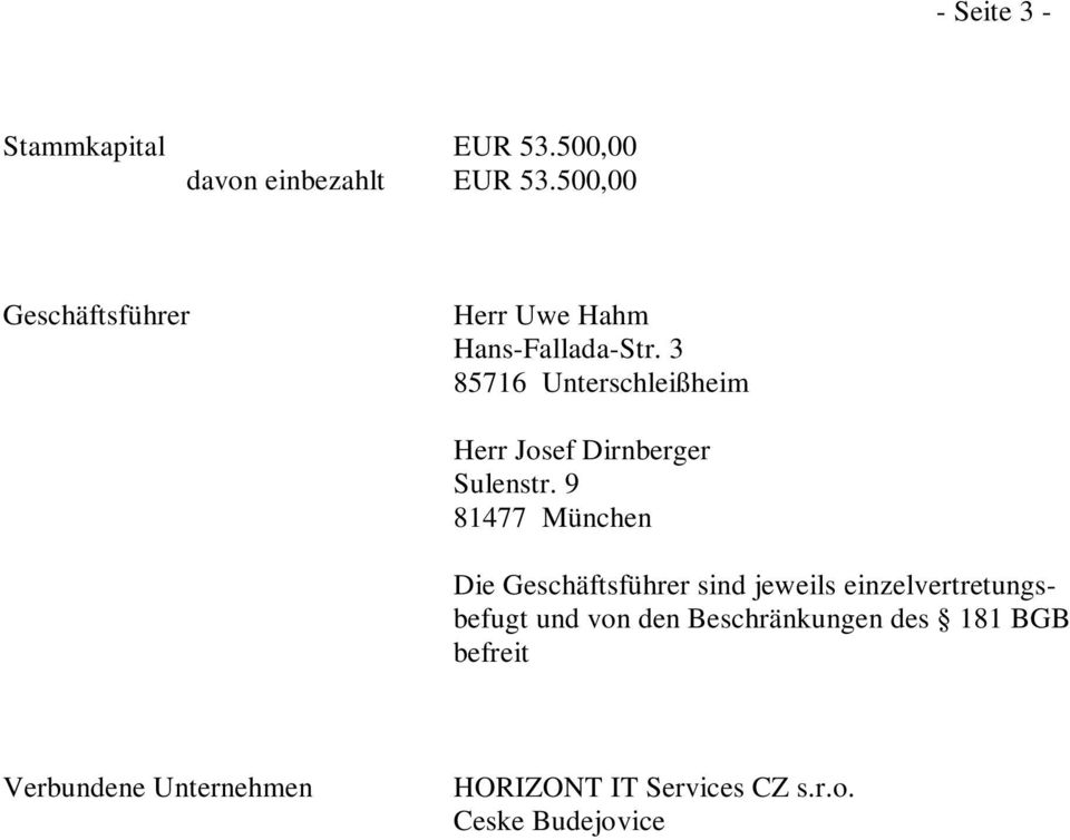 3 85716 Unterschleißheim Herr Josef Dirnberger Sulenstr.