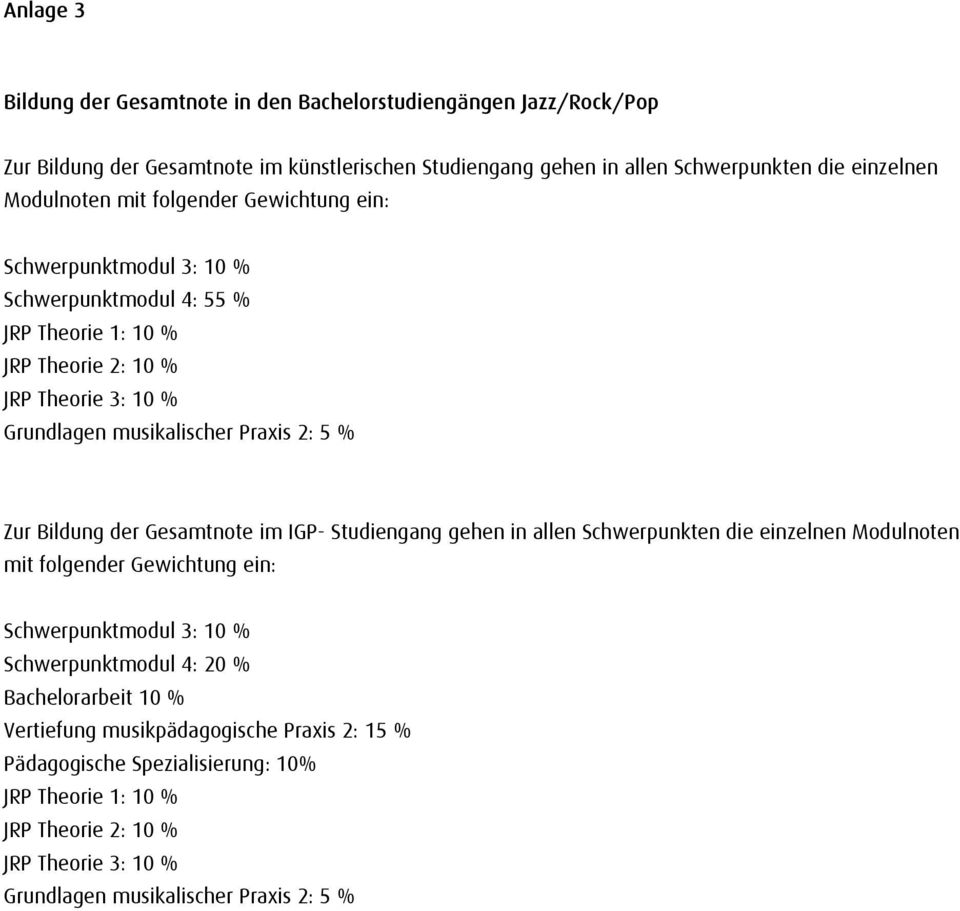 Bildung der Gesamtnote im IGP- Studiengang gehen in allen Schwerpunkten die einzelnen Modulnoten mit folgender Gewichtung ein: Schwerpunktmodul 3: 10 % Schwerpunktmodul 4: 20 %