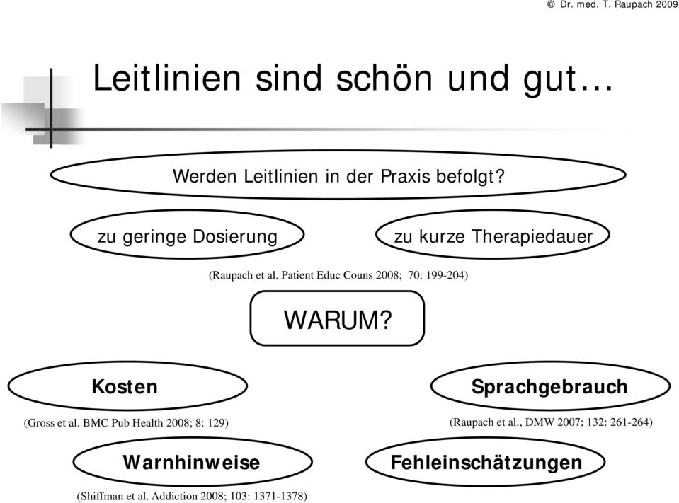 Patient Educ Couns 2008; 70: 199-204) WARUM? Kosten Sprachgebrauch (Gross et al.