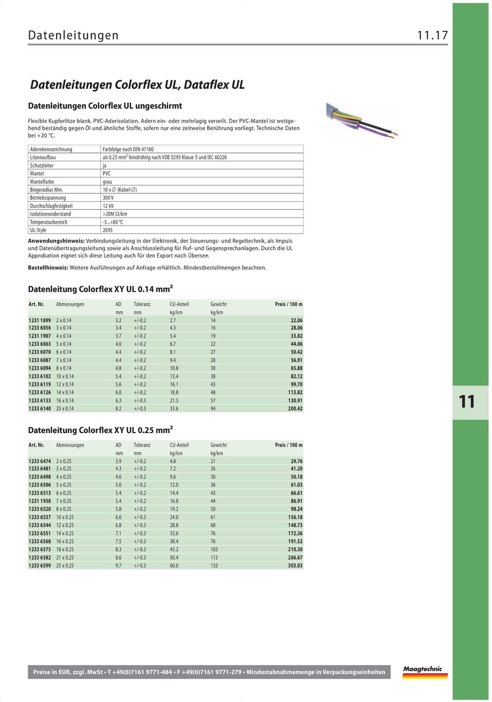 Adernkennzeichnung Farbfolge nach DIN 47100 Litzenaufbau ab 0.25 ² feindrähtig nach VDE 0295 Klasse 5 und IEC 60228 Schutzleiter ja Mantel PVC Mantelfarbe grau Biegeradius Min.