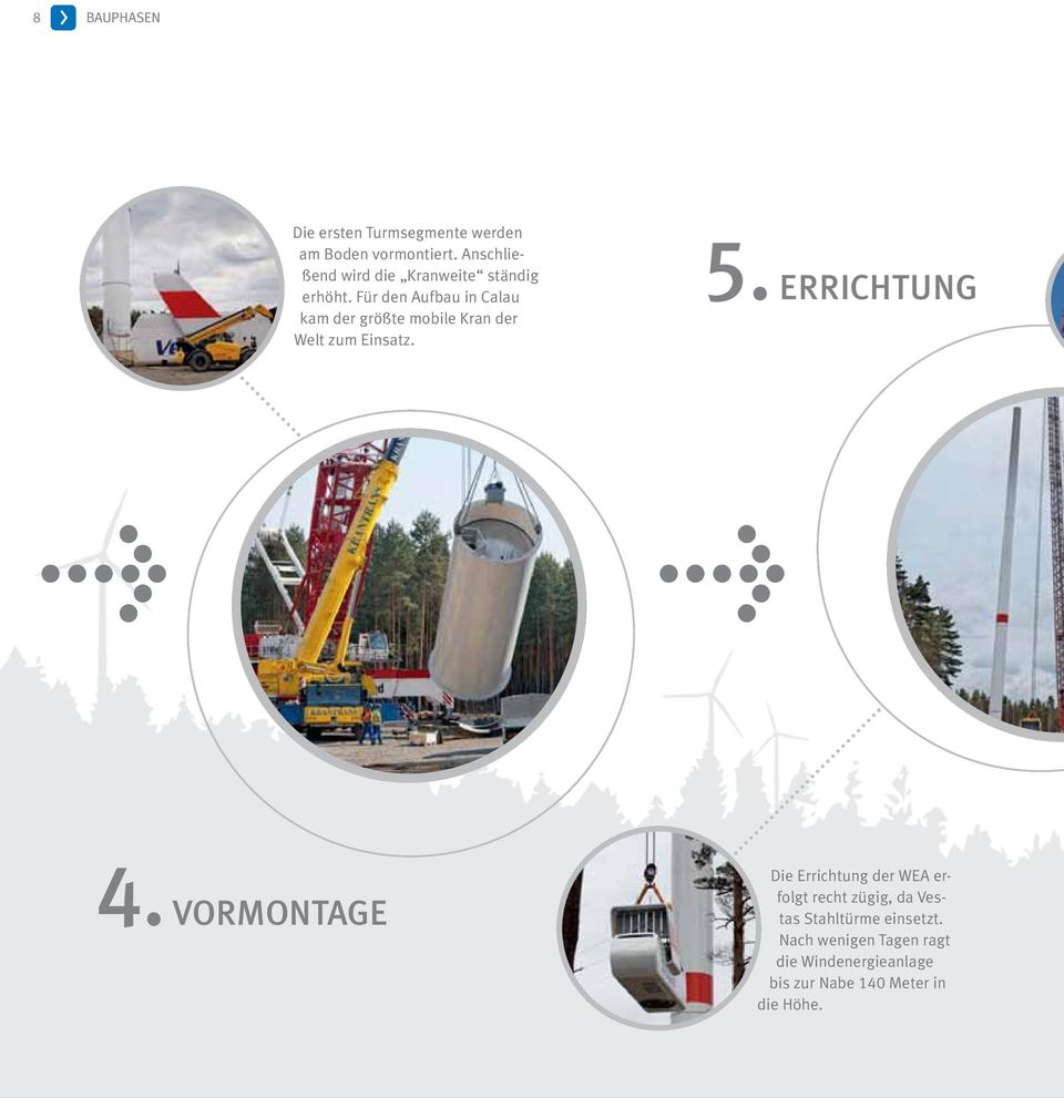 Für den Aufbau in Calau kam der größte mobile Kran der Welt zum Einsatz. 5. ERRICHTUNG 4.
