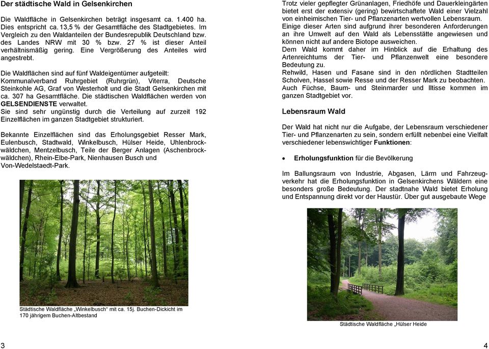Die Waldflächen sind auf fünf Waldeigentümer aufgeteilt: Kommunalverband Ruhrgebiet (Ruhrgrün), Viterra, Deutsche Steinkohle AG, Graf von Westerholt und die Stadt Gelsenkirchen mit ca.