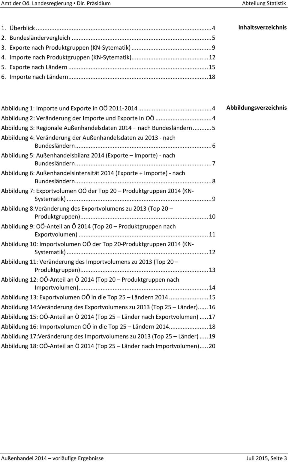 .. 4 Abbildung 3: Regionale Außenhandelsdaten 2014 nach Bundesländern... 5 Abbildung 4: Veränderung der Außenhandelsdaten zu 2013 - nach Bundesländern.