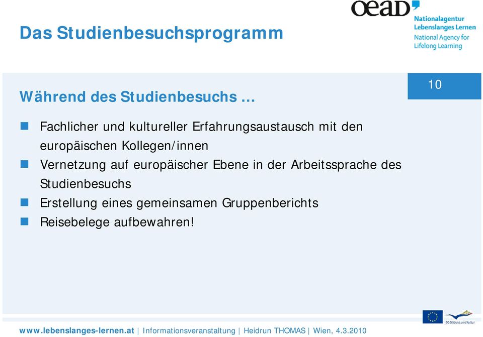 Vernetzung auf europäischer Ebene in der Arbeitssprache des