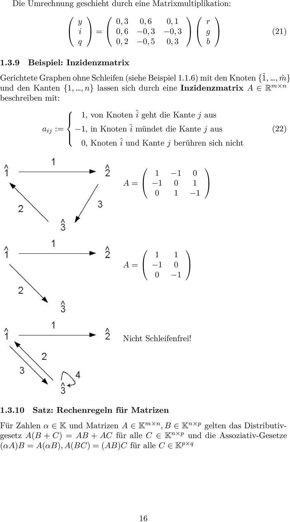 mündet die Kante j aus (22) 0, Knoten î und Kante j berühren sich nicht A = 0 0 0 A = 0 0 Nicht Schleifenfrei!.3.