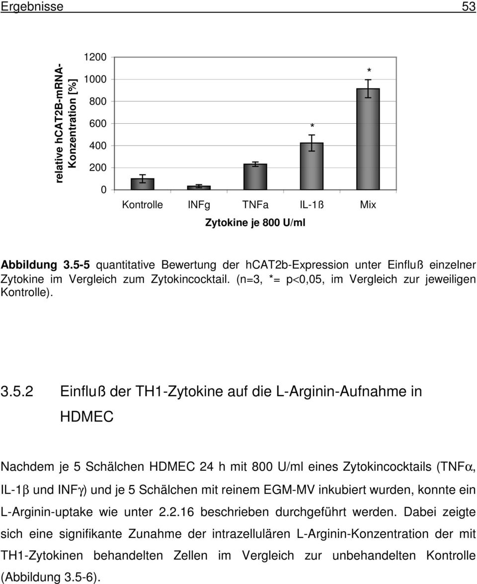 TH1-Zytokine auf die L-Arginin-Aufnahme in HDMEC Nachdem je 5 Schälchen HDMEC mit 8 U/ml eines Zytokincocktails (TNFα, IL-1β und INFγ) und je 5 Schälchen mit reinem EGM-MV inkubiert wurden,