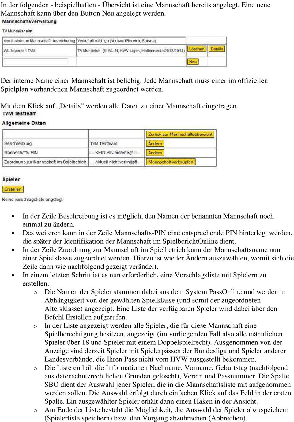 In der Zeile Beschreibung ist es möglich, den Namen der benannten Mannschaft noch einmal zu ändern.