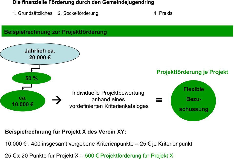 000 Individuelle Projektbewertung anhand eines vordefinierten Kriterienkataloges = Flexible Bezuschussung Beispielrechnung für