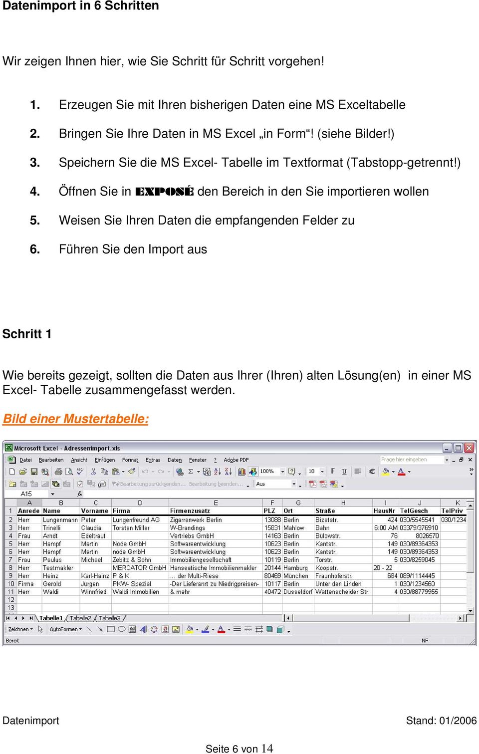 Speichern Sie die MS Excel- Tabelle im Textformat (Tabstopp-getrennt!) 4. Öffnen Sie in EXPOSÉ den Bereich in den Sie importieren wollen 5.