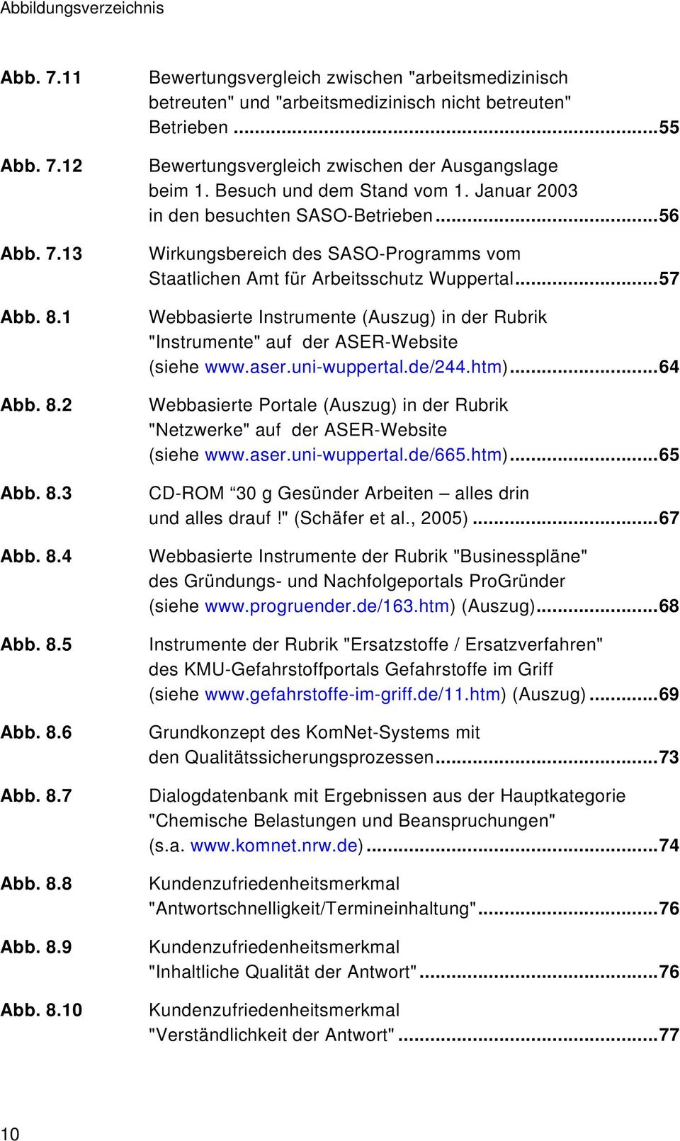 ..56 Wirkungsbereich des SASO-Programms vom Staatlichen Amt für Arbeitsschutz Wuppertal...57 Webbasierte Instrumente (Auszug) in der Rubrik "Instrumente" auf der ASER-Website (siehe www.aser.