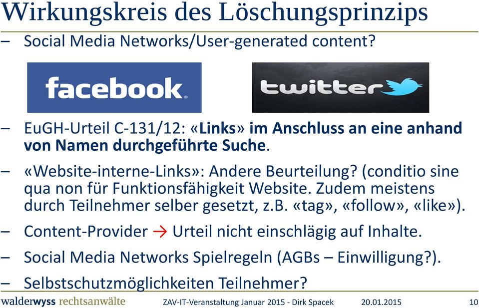 «Website interne Links»: Andere Beurteilung? (conditio sine qua non für Funktionsfähigkeit Website.