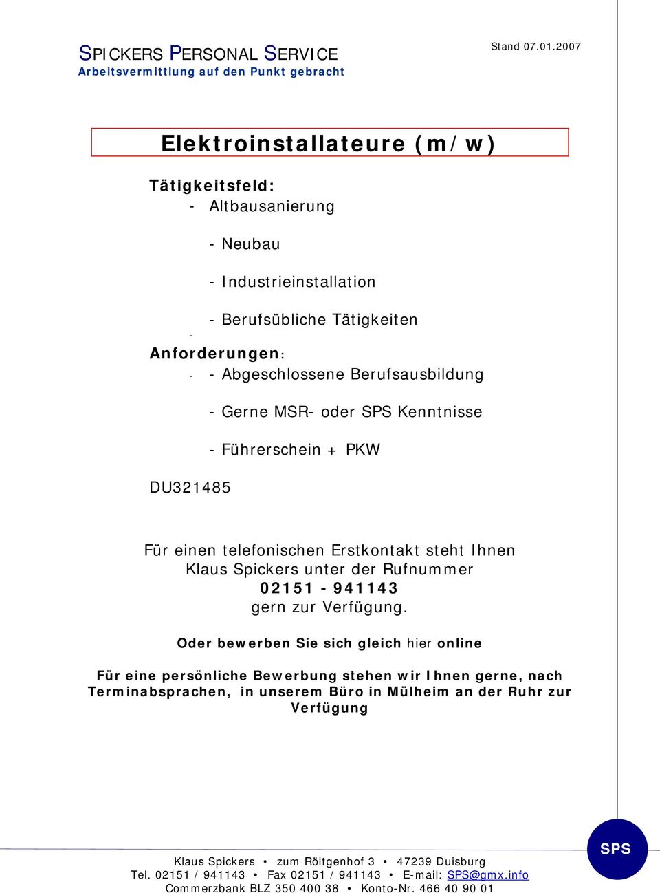 Abgeschlossene Berufsausbildung DU321485 Gerne MSR oder