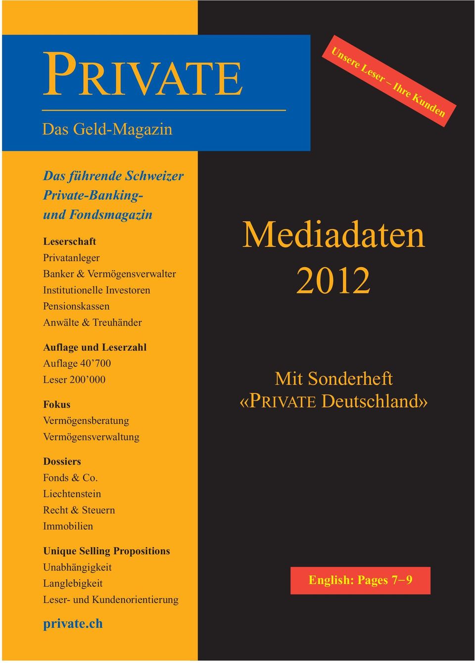 200 000 Fokus Vermögensberatung Vermögensverwaltung Mediadaten 2012 Mit Sonderheft «PRIVATE Deutschland» Dossiers Fonds & Co.