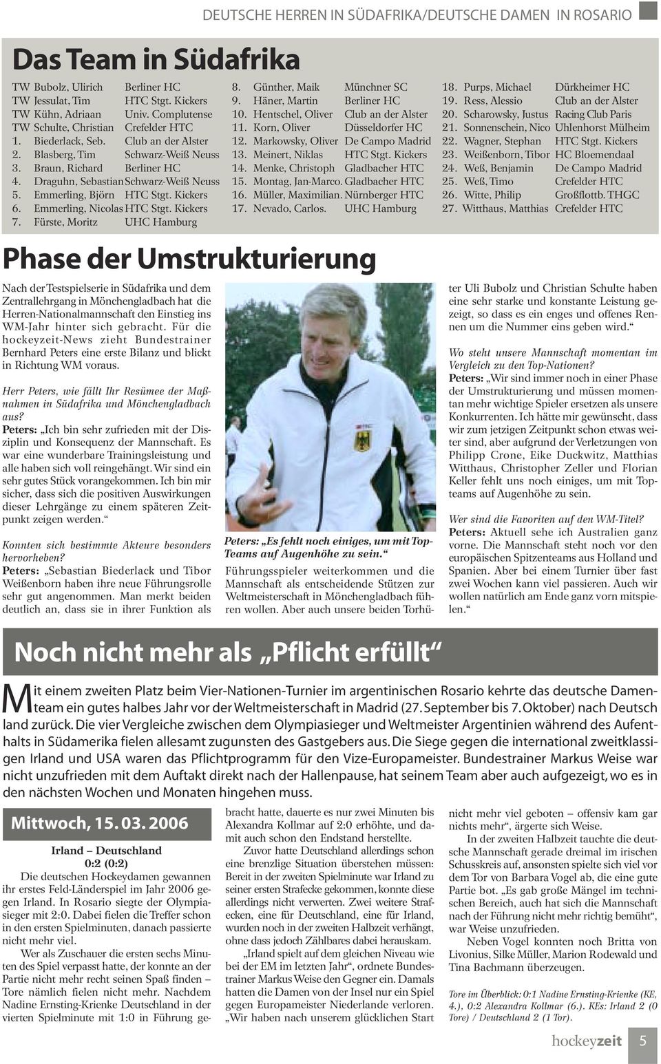Fürste, Moritz UHC Hamburg Nach der Testspielserie in Südafrika und dem Zentrallehrgang in Mönchengladbach hat die Herren-Nationalmannschaft den Einstieg ins WM-Jahr hinter sich gebracht.