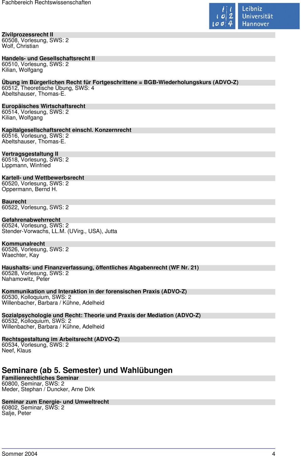 Konzernrecht 60516, Vorlesung, SWS: 2 Abeltshauser, Thomas-E.