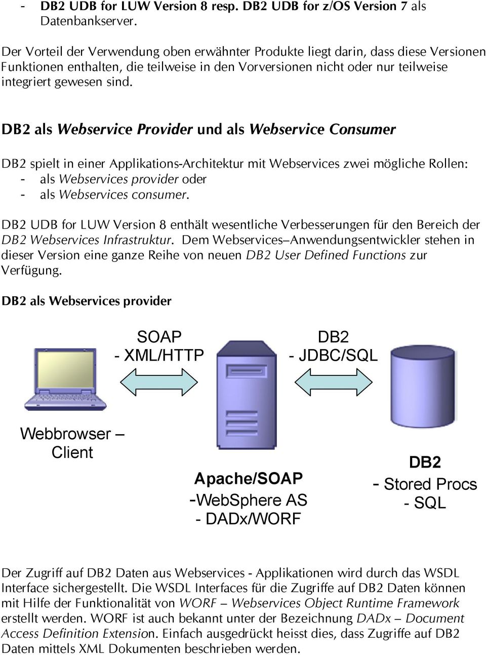 DB2 als Webservice Provider und als Webservice Consumer DB2 spielt in einer Applikations-Architektur mit Webservices zwei mögliche Rollen: - als Webservices provider oder - als Webservices consumer.