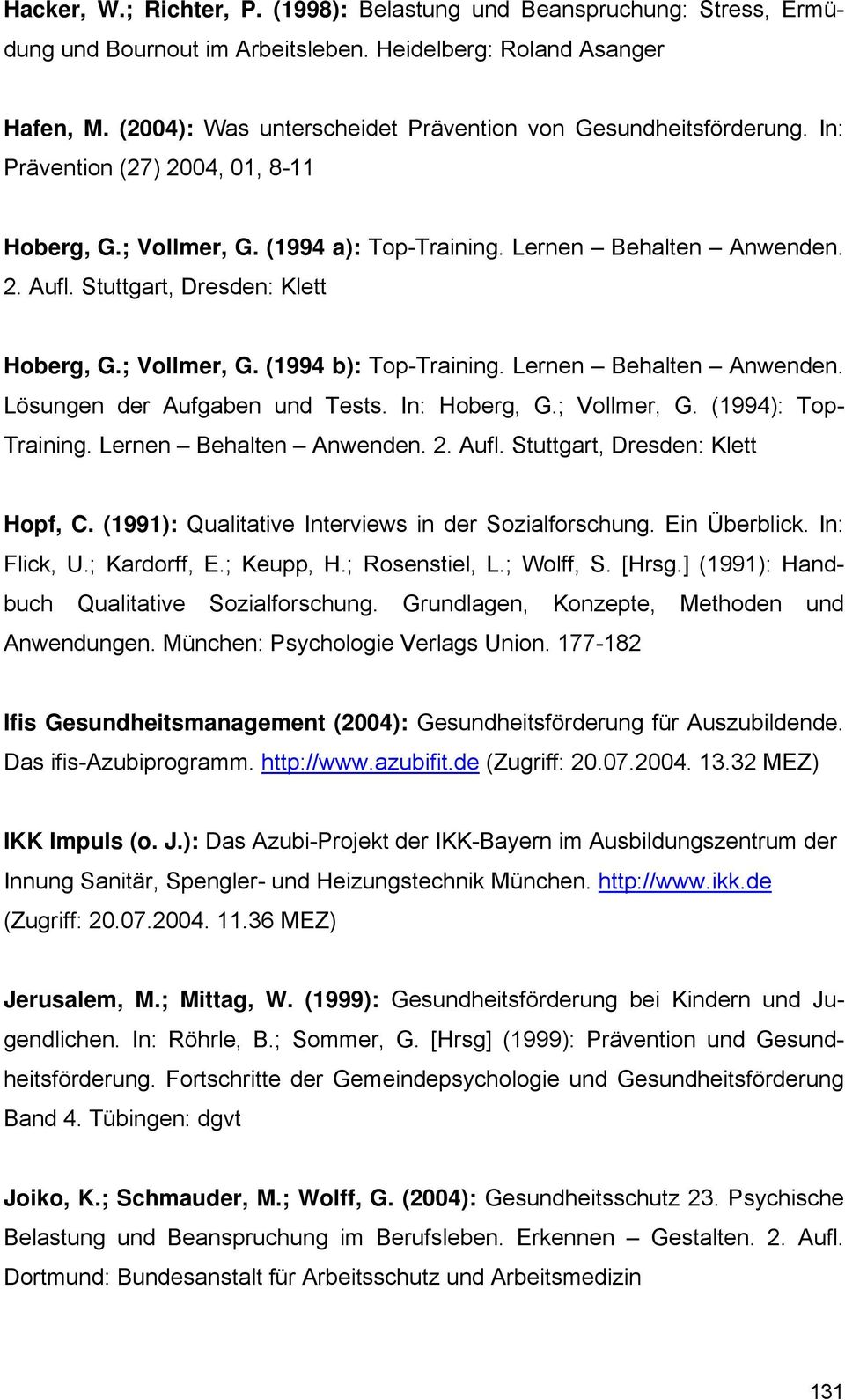 Stuttgart, Dresden: Klett Hoberg, G.; Vollmer, G. (1994 b): Top-Training. Lernen Behalten Anwenden. Lösungen der Aufgaben und Tests. In: Hoberg, G.; Vollmer, G. (1994): Top- Training.