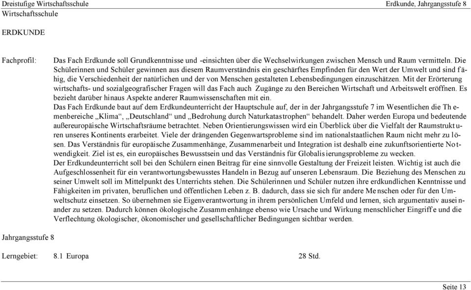 Die Schülerinnen und Schüler gewinnen aus diesem Raumverständnis ein geschärftes Empfinden für den Wert der Umwelt und sind fähig, die Verschiedenheit der natürlichen und der von Menschen gestalteten