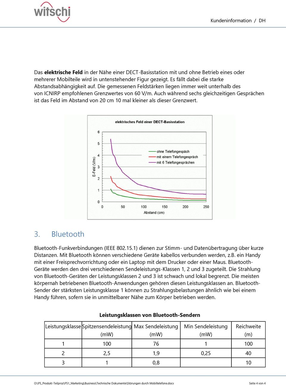 Auch während sechs gleichzeitigen Gesprächen ist das Feld im Abstand von 20 cm 10 mal kleiner als dieser Grenzwert. 3. Bluetooth Bluetooth-Funkverbindungen (IEEE 802.15.