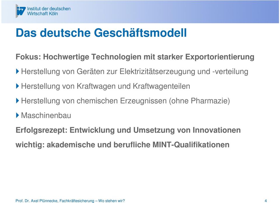 von chemischen Erzeugnissen (ohne Pharmazie) Maschinenbau Erfolgsrezept: Entwicklung und Umsetzung von