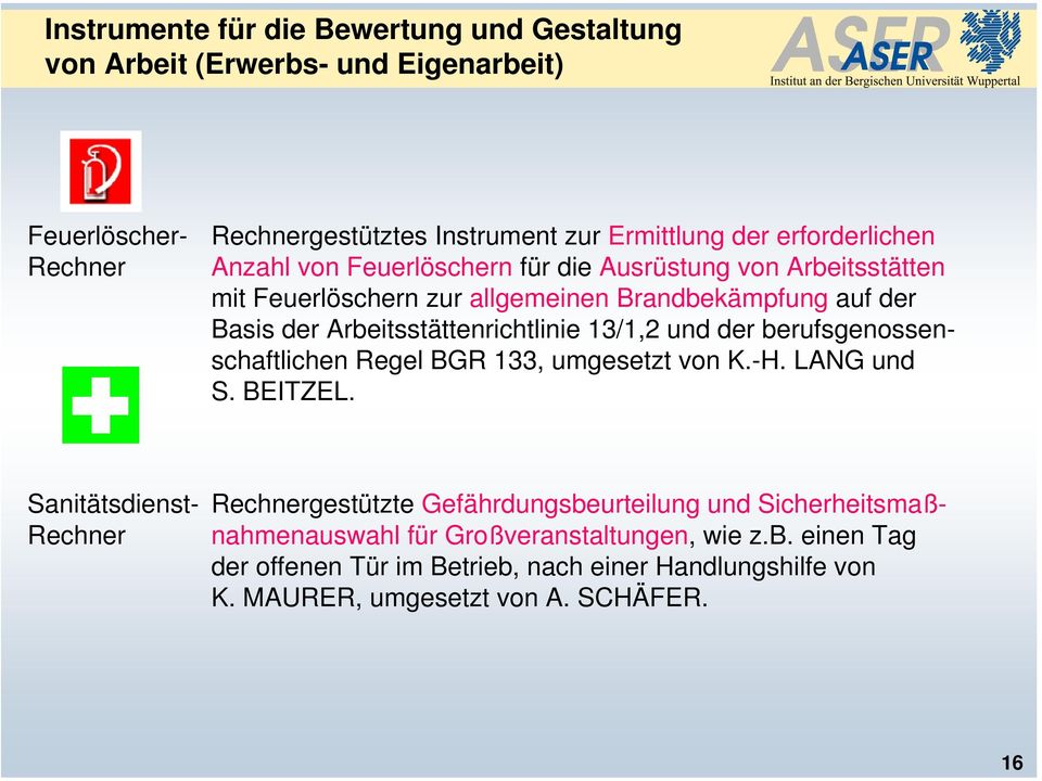Arbeitsstättenrichtlinie 13/1,2 und der berufsgenossenschaftlichen Regel BGR 133, umgesetzt von K.-H. LANG und S. BEITZEL.