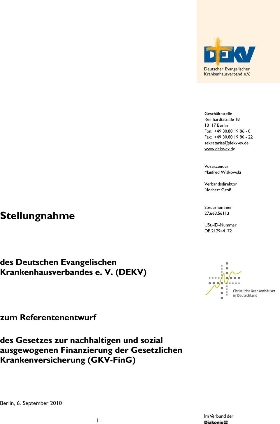 -ID-Nummer DE 212944172 des Deutschen Evangelischen Krankenhausverbandes e. V.