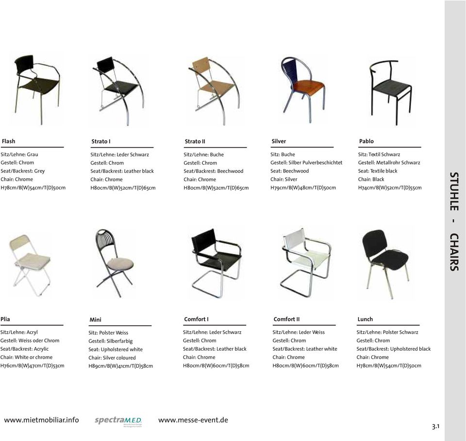 Seat: Textile black Chair: Black H74cm/B(W)52cm/T(D)55cm STÜHLE - CHAIRS Plia Mini Comfort I Comfort II Lunch Sitz/Lehne: Acryl Gestell: Weiss oder Chrom Seat/Backrest: Acrylic Chair: White or chrome