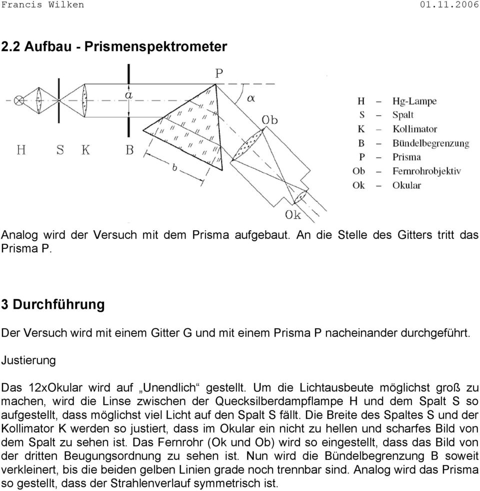 Um die Lichtausbeute möglichst groß zu machen, wird die Linse zwischen der Quecksilberdampflampe H und dem Spalt S so aufgestellt, dass möglichst viel Licht auf den Spalt S fällt.