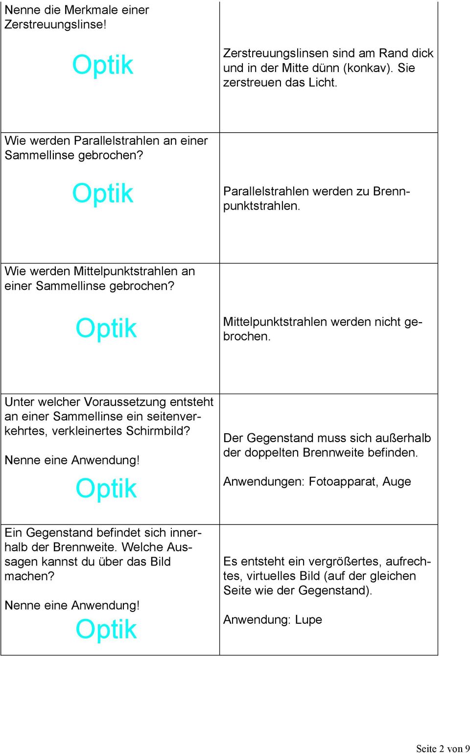 Unter welcher Voraussetzung entsteht an einer Sammellinse ein seitenverkehrtes, verkleinertes Schirmbild? Nenne eine Anwendung! Ein Gegenstand befindet sich innerhalb der Brennweite.