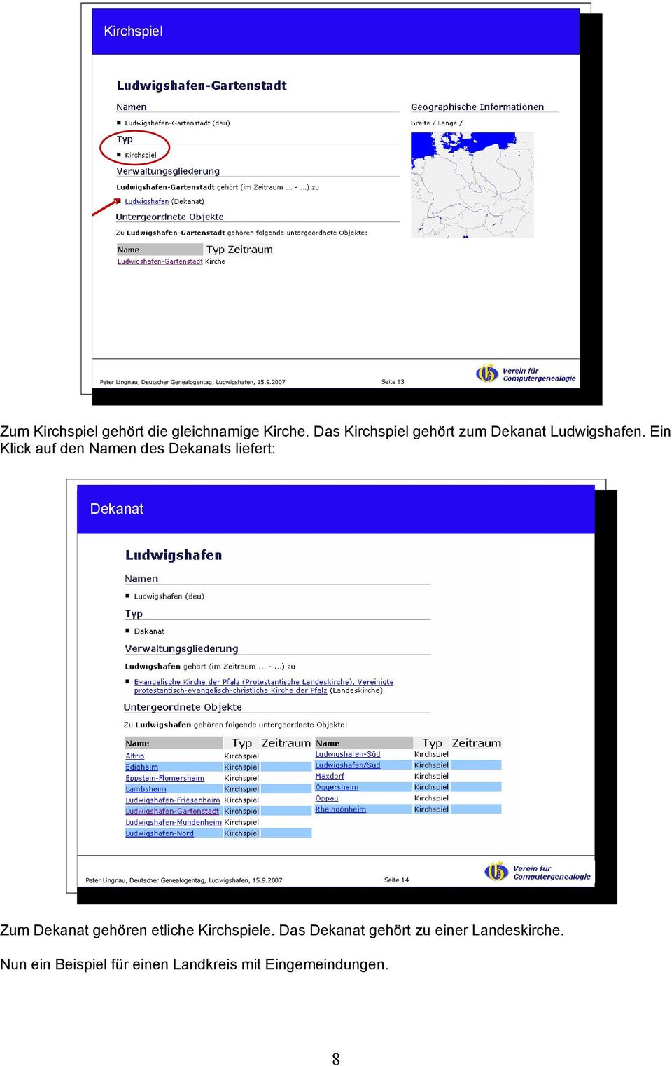 Ein Klick auf den Namen des Dekanats liefert: Dekanat Seite 14 Zum Dekanat