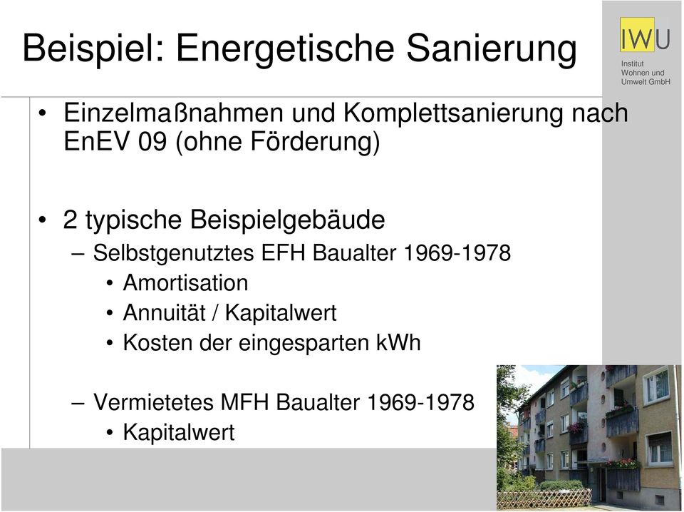 Beispielgebäude Selbstgenutztes EFH Baualter 1969-1978 Amortisation