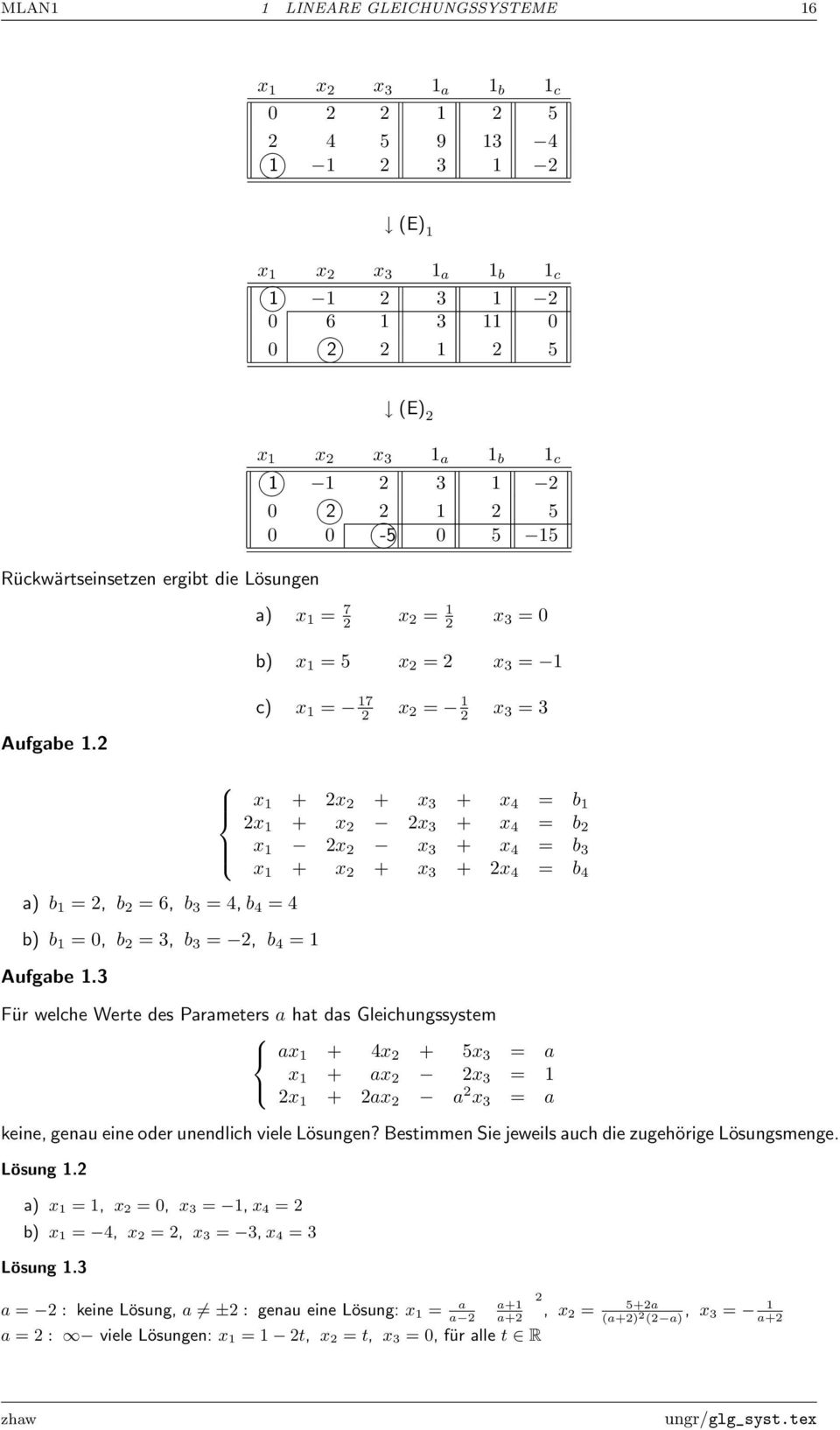 4 = b x 1 x x 3 + x 4 = b 3 x 1 + x + x 3 + x 4 = b 4 Für welche Werte des Parameters a hat das Gleichungssystem ax 1 + 4x + 5x 3 = a x 1 + ax x 3 = 1 x 1 + ax a x 3 = a keine, genau eine oder