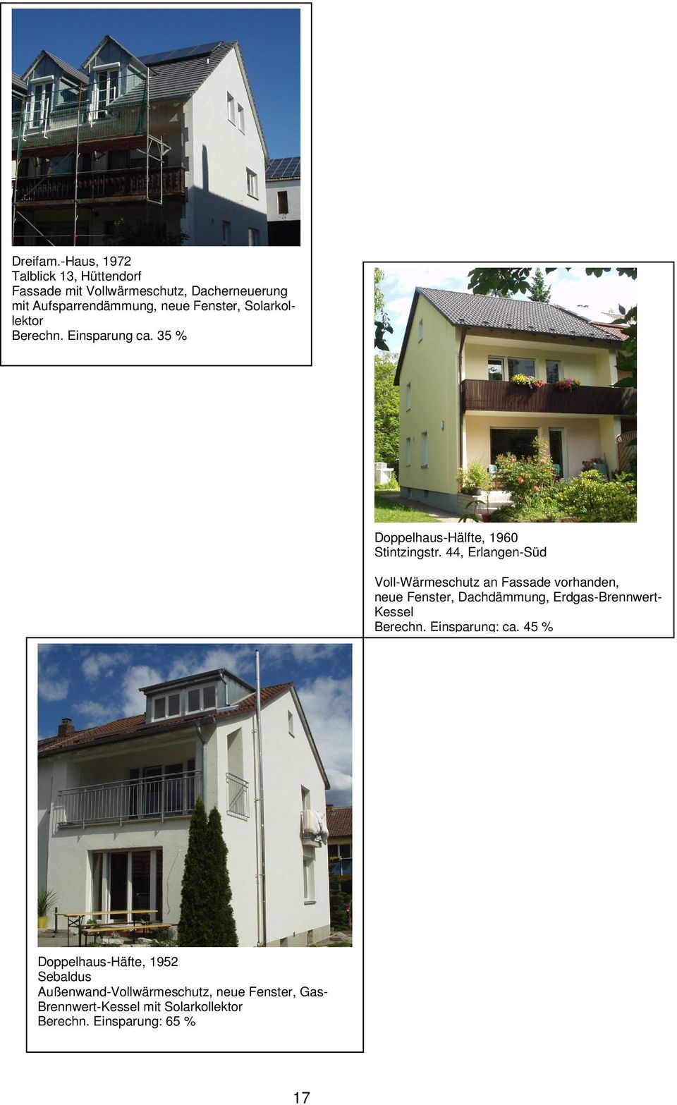 Solarkollektor Berechn. Einsparung ca. 35 % Doppelhaus-Hälfte, 1960 Stintzingstr.