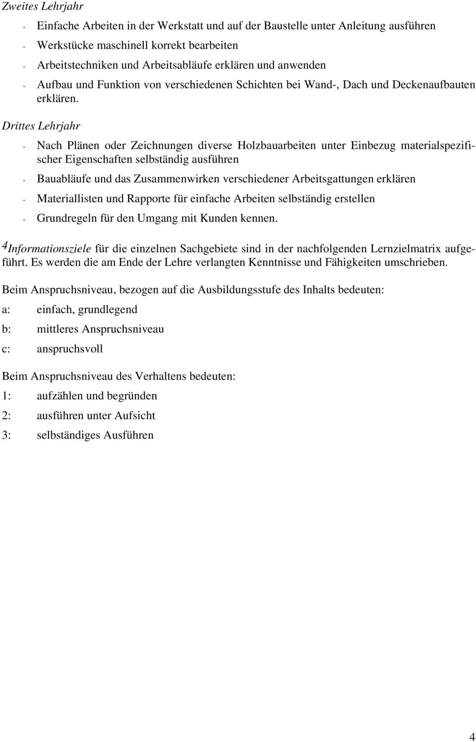 Drittes Lehrjahr - Nach Plänen oder Zeichnungen diverse Holzbauarbeiten unter Einbezug materialspezifischer Eigenschaften selbständig ausführen - Bauabläufe und das Zusammenwirken verschiedener