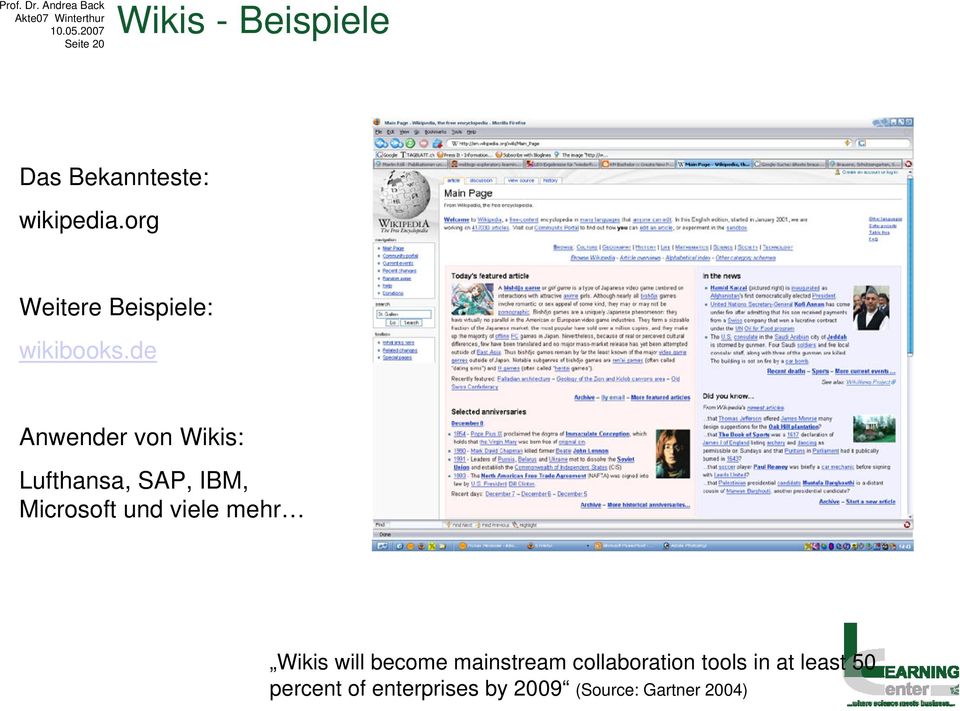 de Anwender von Wikis: Lufthansa, SAP, IBM, Microsoft und viele mehr