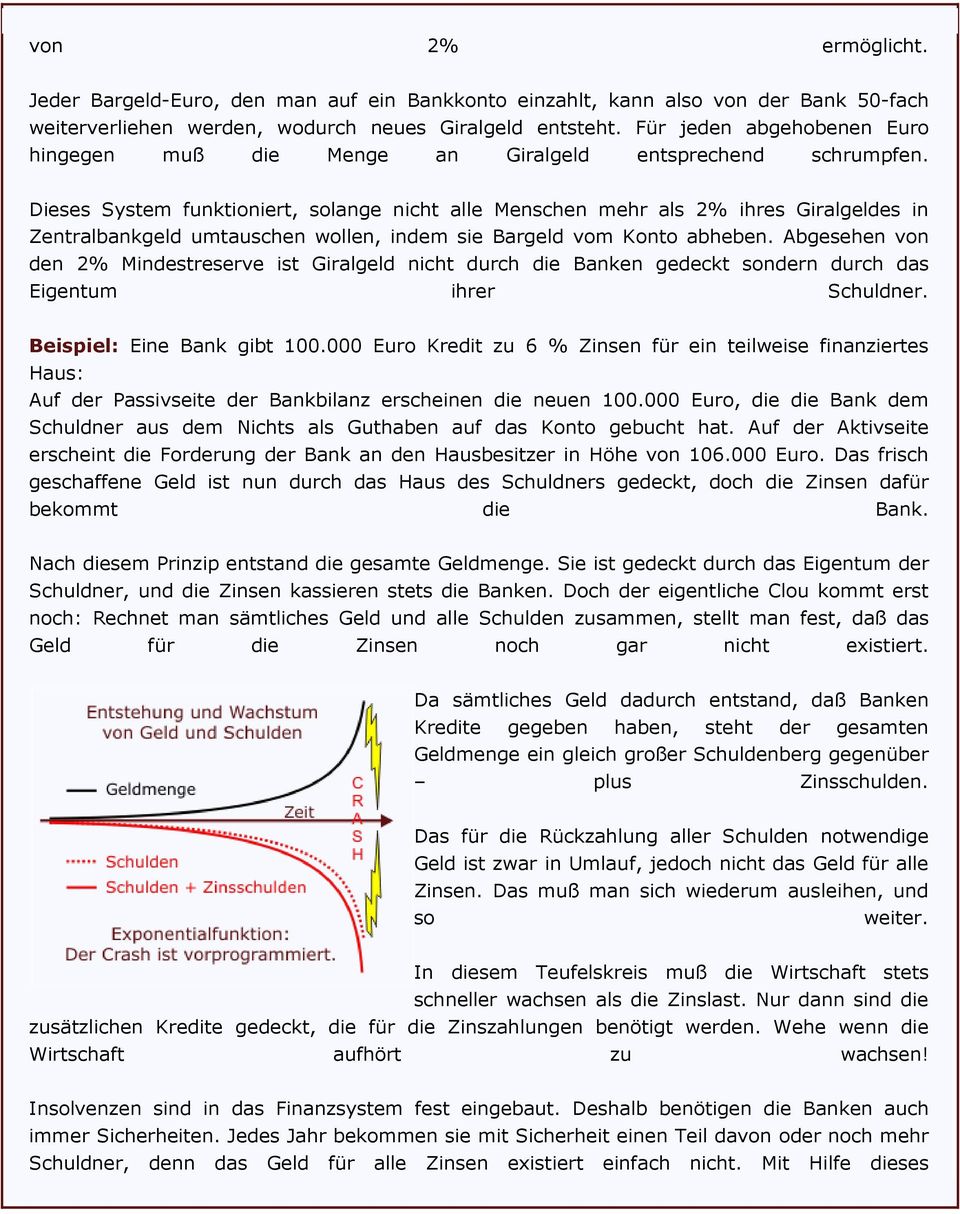 Dieses System funktioniert, solange nicht alle Menschen mehr als 2% ihres Giralgeldes in Zentralbankgeld umtauschen wollen, indem sie Bargeld vom Konto abheben.