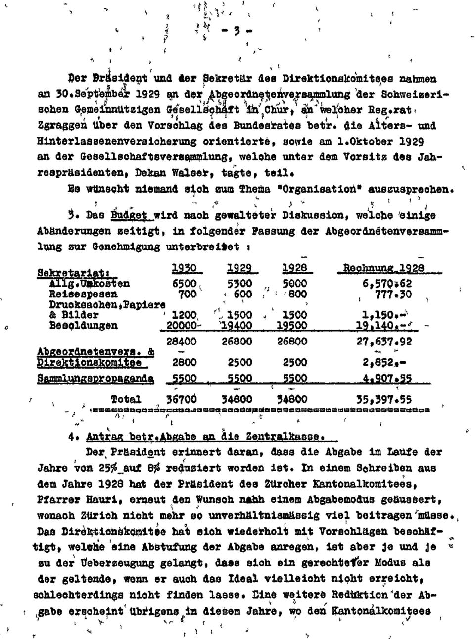 Oktober 1929 an der Gesellsohaftsvereammlung, welohe unter dem Vorsitz des Jahreapräsidenteni Dekan Walser, tagte, teil* Es wünscht niemand sich sum Thema "Organisation" auszusprechen 5* Das Budget
