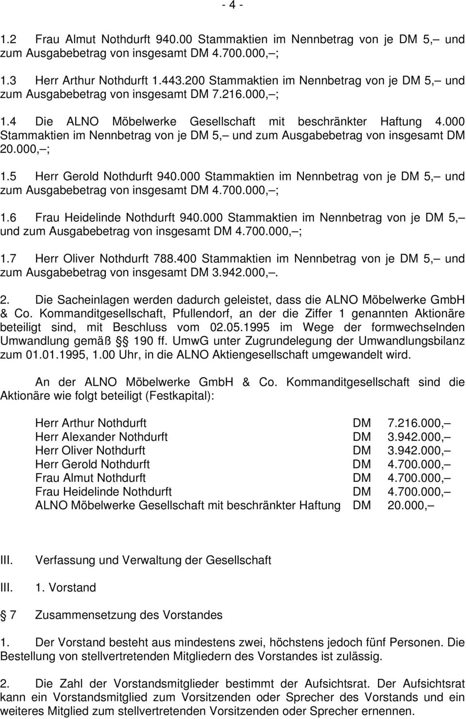 000 Stammaktien im Nennbetrag von je DM 5, und zum Ausgabebetrag von insgesamt DM 20.000, ; 1.5 Herr Gerold Nothdurft 940.