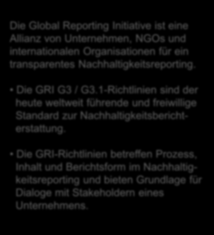 Berichterstattung nach GRI (Global Reporting Initiative) Die Consulta AG empfiehlt die Berichterstattung nach GRI (Global Reporting Initiative).