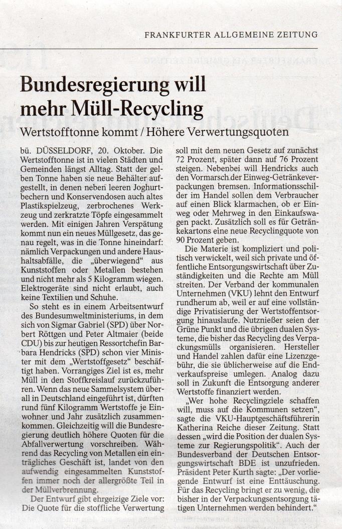 Deutschland und Recycling: Deutschland möchte die Recycling Quote per