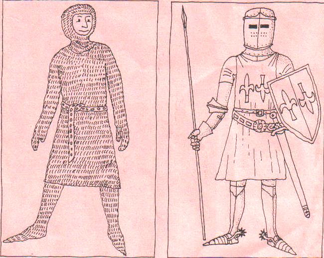 Das Kettenhemd Ein normannischer Ritter trug ein langes Kettenhemd. Es reichte vom Kopf bis zu den Knien.