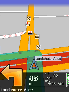 Arbeit mit Navigator 40 oder je nach dem ob Sie 2 D oder 3 D Ansicht ausgewählt haben. Instruktionen über nächstes Manöver sehen Sie im Navigations Fenster im unteren Teil des Bildschirmes.