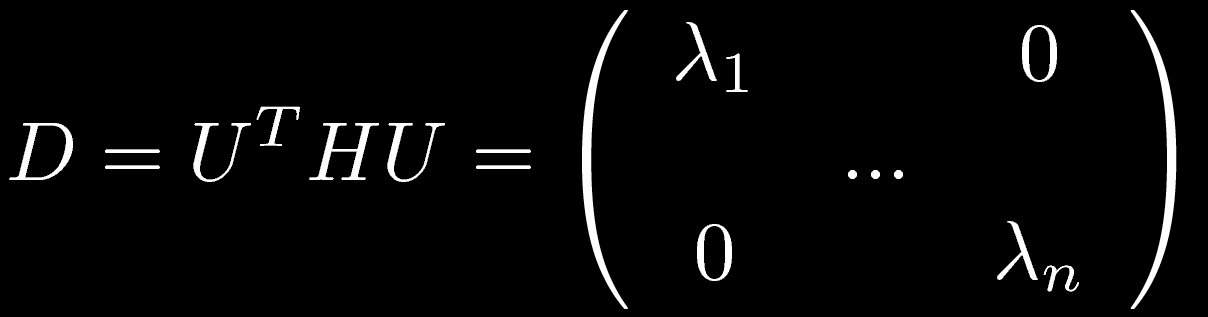Spektrale Zerlegung Für eine symmetrische Matrix H existieren n orthogonale Eigenvektoren ui mit Eigenwerten i : H ui = i ui Orthogonale Matrix U = (u1,, un ) mit