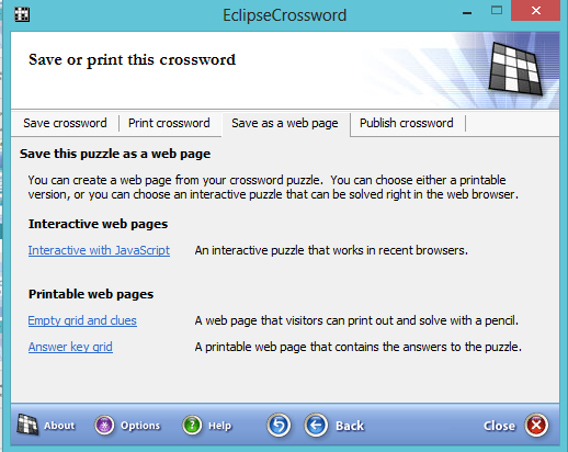 Obr. 85 Krížovka EclipseCrossword uloženie krížovky ako webovej stránky 1 Obr.