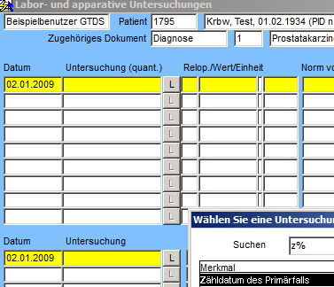 Weiterer Primärfall Um einen Patienten, der bereits als Primärfall über das Zähldatum registriert wurde, erneut als Fall in die Auswertung einbringen zu können, kann eine weitere Pseudo-Untersuchung