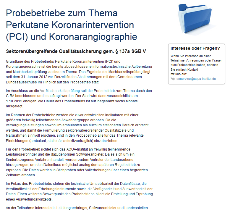 Ausblick: Perkutane Koronarintervention (PCI) und Koronarangiographie (Start: