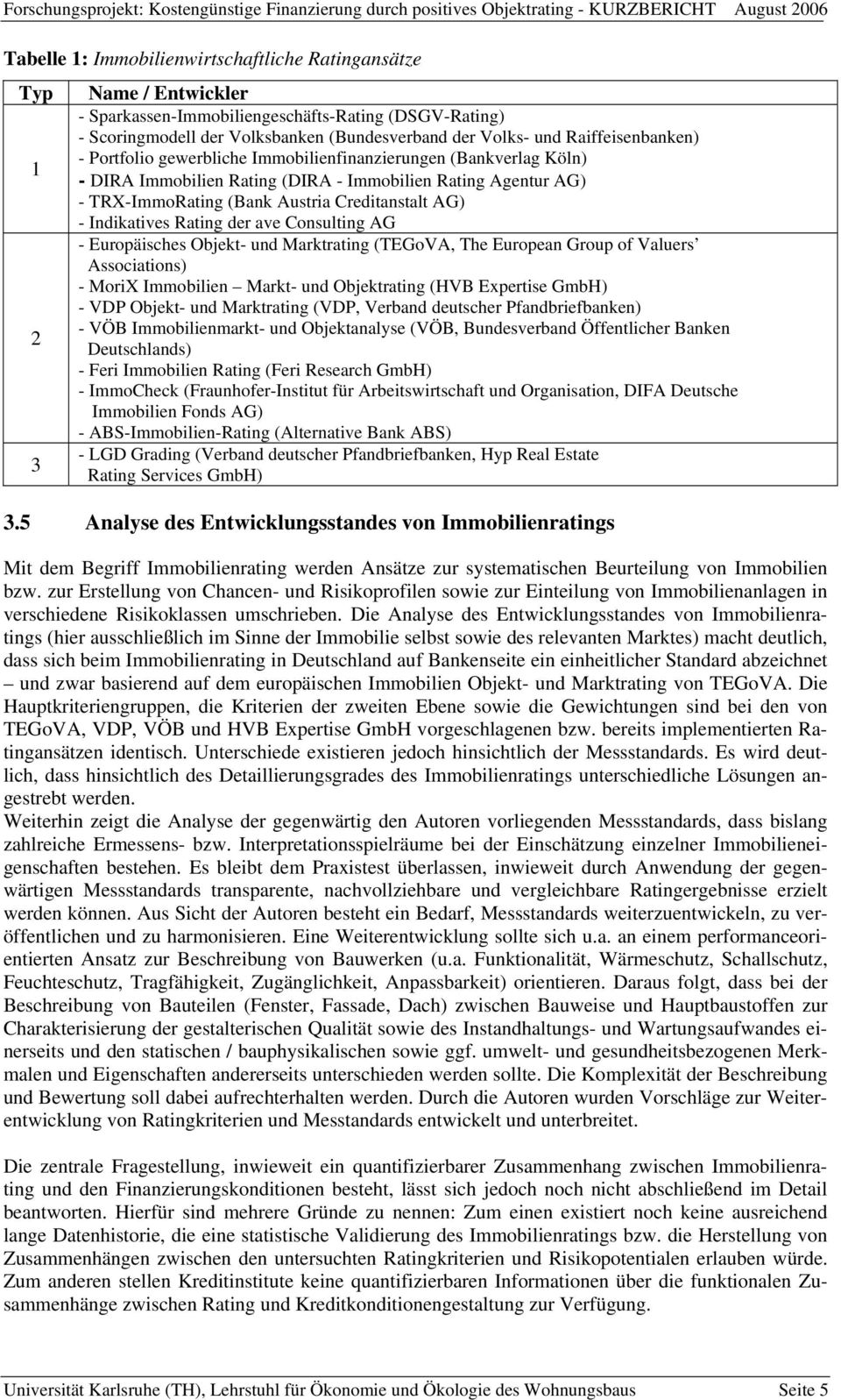 Indikatives Rating der ave Consulting AG - Europäisches Objekt- und Marktrating (TEGoVA, The European Group of Valuers Associations) - MoriX Immobilien Markt- und Objektrating (HVB Expertise GmbH) -