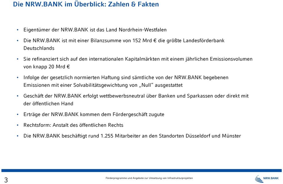 knapp 20 Mrd Infolge der gesetzlich normierten Haftung sind sämtliche von der NRW.BANK begebenen Emissionen mit einer Solvabilitätsgewichtung von Null ausgestattet Geschäft der NRW.