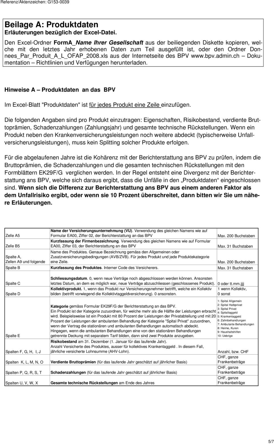 Donnees_Par_Produit_A_L_OFAP_2008.xls aus der Internetseite des BPV www.bpv.admin.ch Dokumentation Richtlinien und Verfügungen herunterladen.